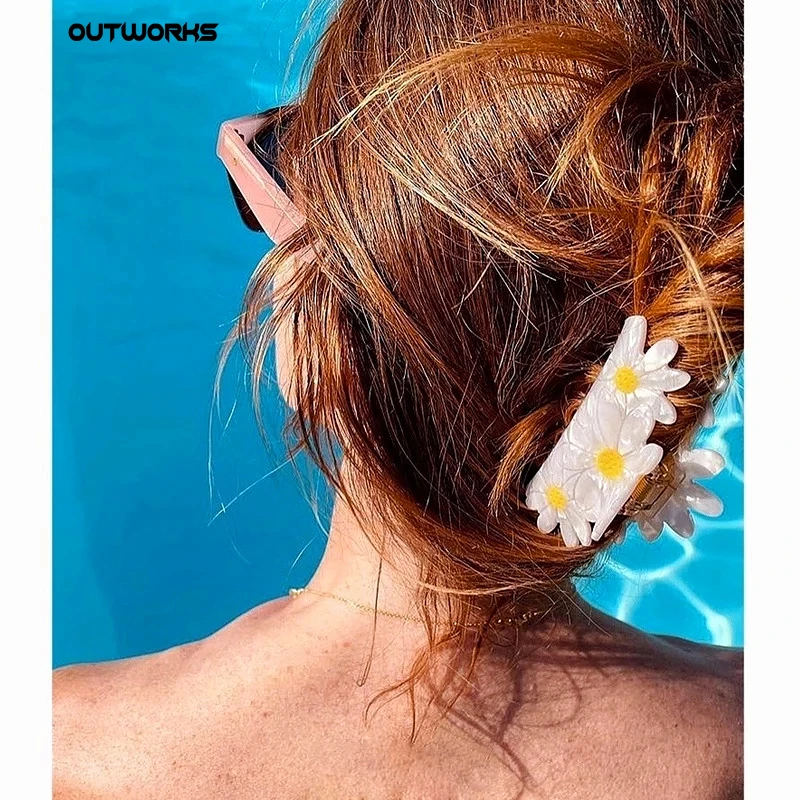 Заколка для волос с маргаритками модный зажим из ацетата милые винтажные