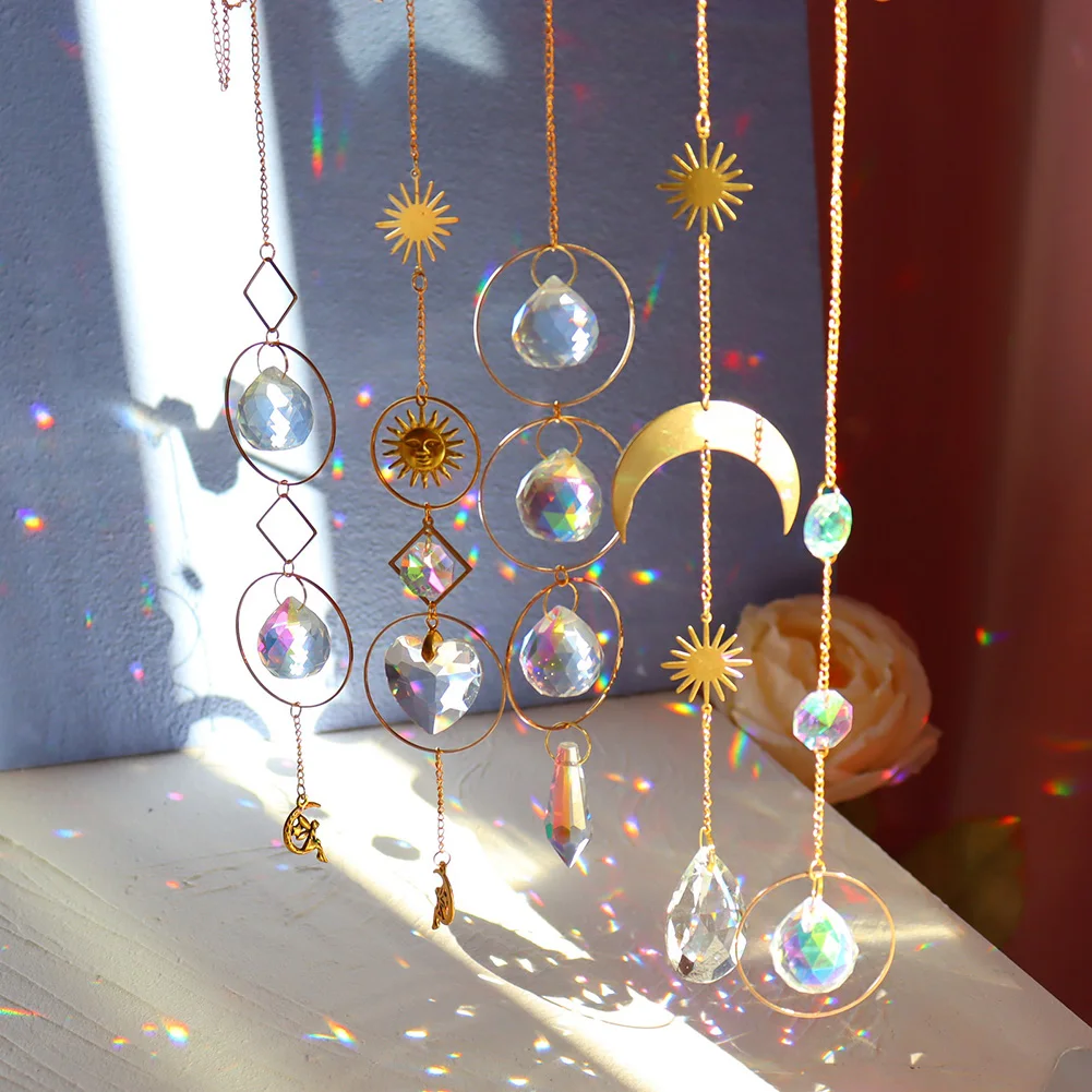 

Fashion Hanging Light Catcher Crystal Curtain Outdoor Windchimes Sun Wind Chime Pendant Home Balcony Rainbow Maker Decoration