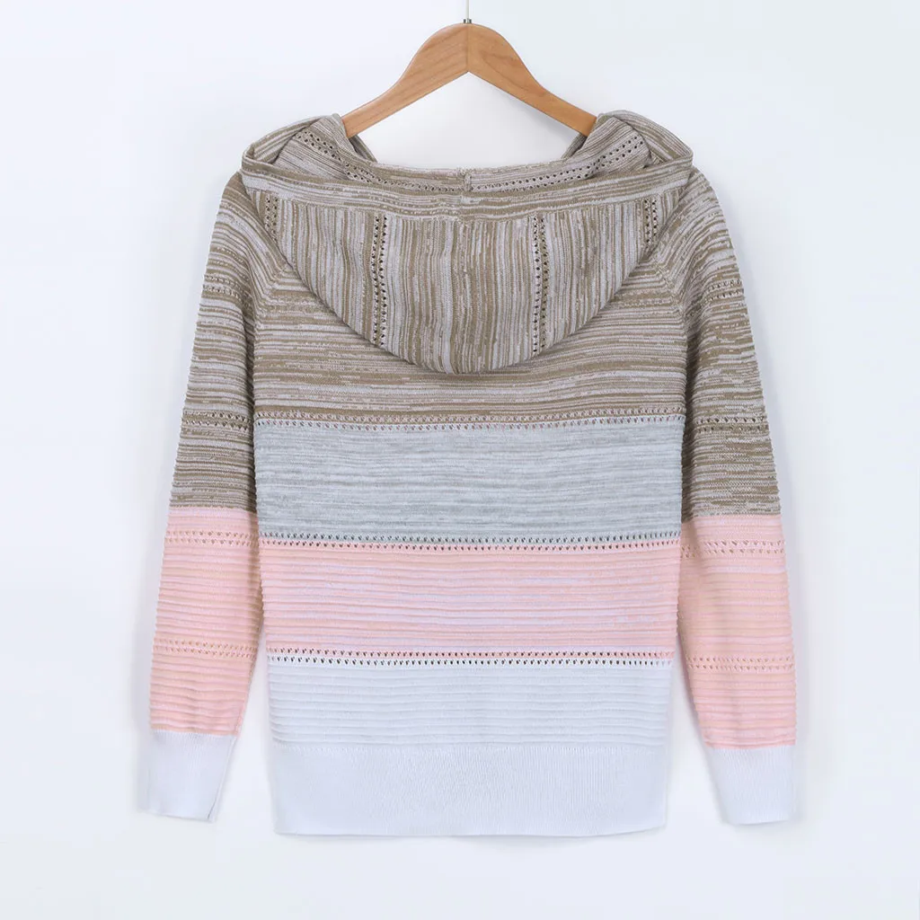 

Fashion Knitted Patchwork Sweater Casual Autumn Winter Ladies Hooded Loose Blouse Tops Female Women Long Sleeve Blusas Jumpers