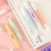 6pcsset office supplies double head highlighter pen markers pastel drawing pen for student school cute stationery color pen