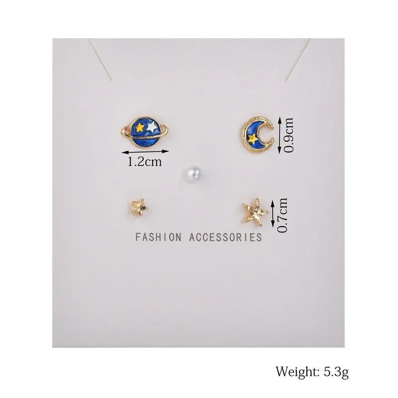 Модные милые синие хрустальные планета Луна Звезда мини серьги гвоздики набор