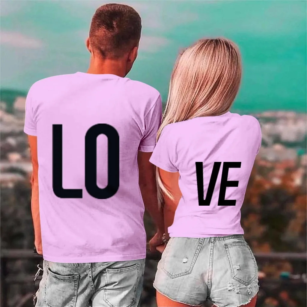 Модные новые летние футболки для пары отдыха с надписью Love хлопковые круглым