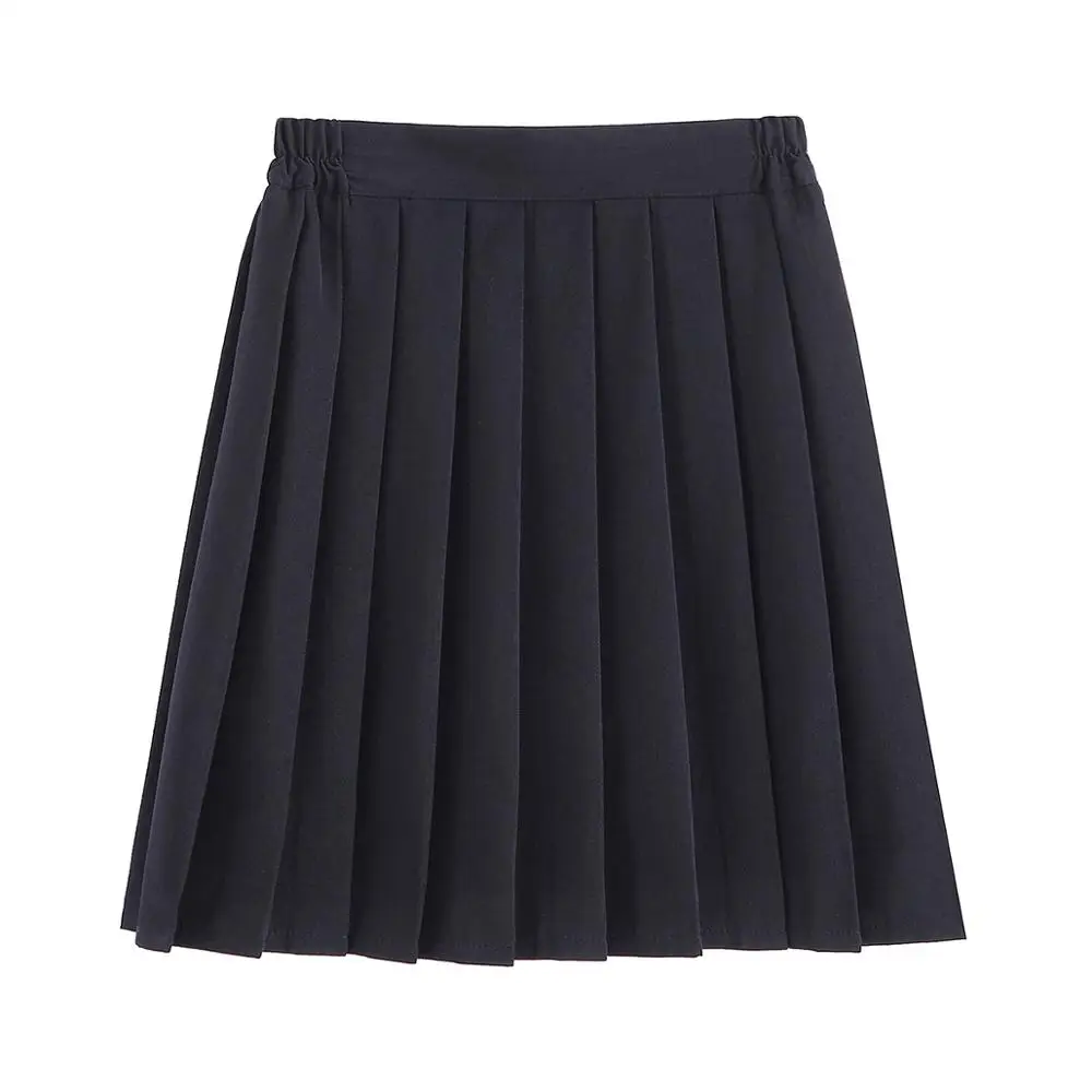 short blue Q7 Женская летняя японская юбка с высокой талией в консервативном стиле, костюм для школьниц JK, Матросская форма, одноцветная плиссированная юбка размера плюс - Цвет: short blue Q7
