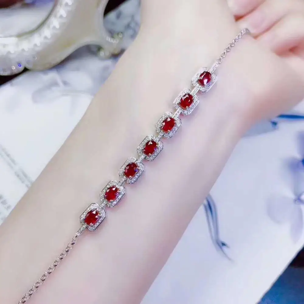

Wedding Bracelet Natural And Real Ruby bangle Bracelet Solid S925 Sterling Silver For Women Color GemFine Jewelry