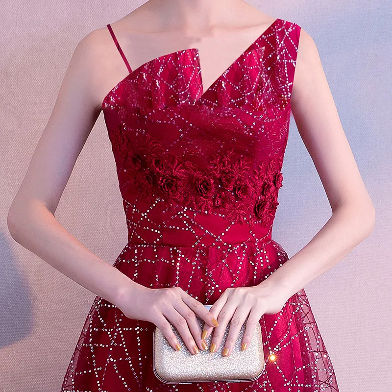 

Burgundy Bride Party Dress Womens V-Neck Strap Evening Cheongsam Noble Elegant Long Qipao Gown Clothes Vestido XS-XXL