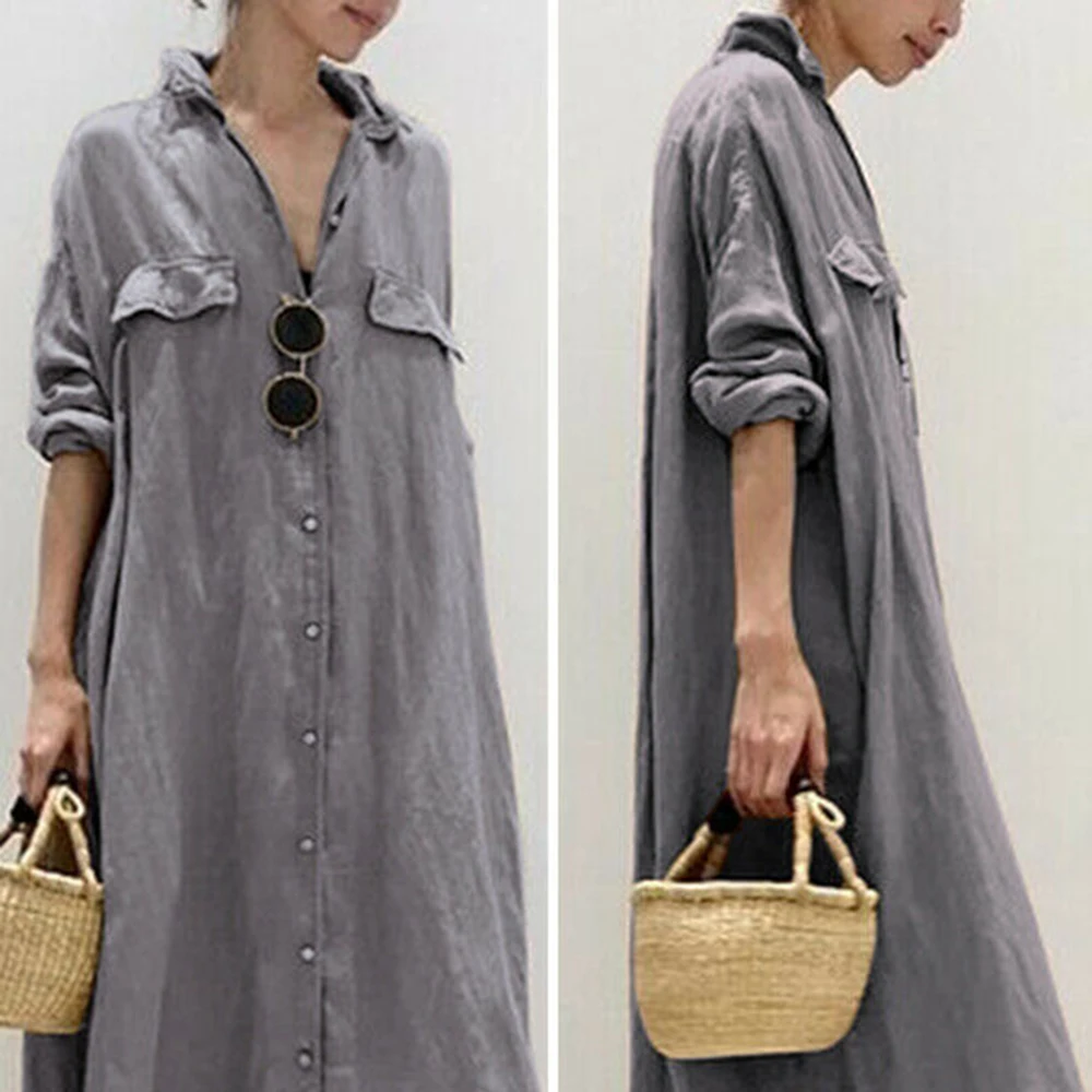 

Dress Long Sleeve Ankle-Length A-Line 2021 New Style Plus Size Plain Pleated And Button Design Suit Spring And Fall