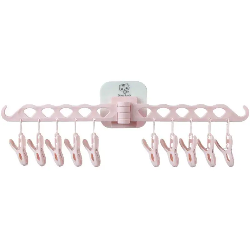 02 Wall-mounted 10 Clips Portable Socks Cloth Hanger Rack Clothespin Drying Rack Sock Holder Wardrobe Storage Cloth Hangers - Цвет: 02