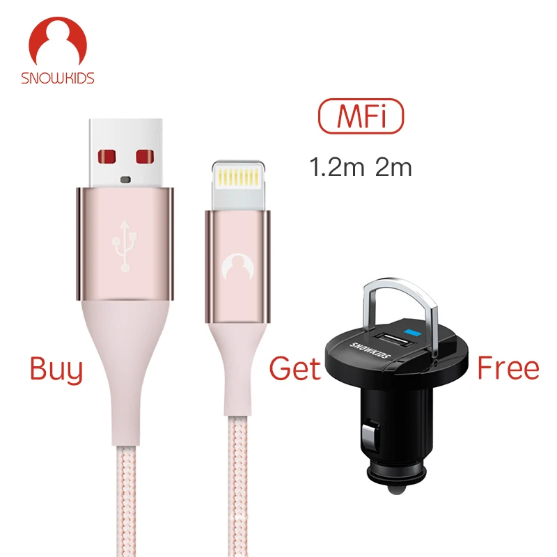 Snowkids кабель с сертификацией MFi для iPhone 11X8 7 6 5 XR XsMax для Lightning-USB(Купите кабель, получите автомобильное зарядное устройство бесплатно) Женский кабель