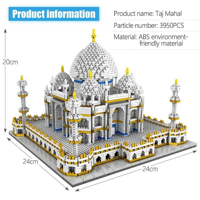 

3950PCS Mini Blocks World Famous Architecture Taj Mahal 3D Building Blocks Model Educational Bricks Kids Christmas Gifts Toys