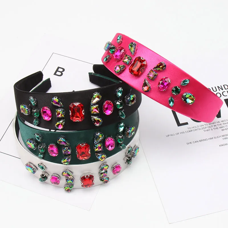 

Baroque Colorful Crystal Headband For Women Girls Fashion Sparkly Padded Rhinestone Hairbands Hair Hoop Wedding Hair Accessories