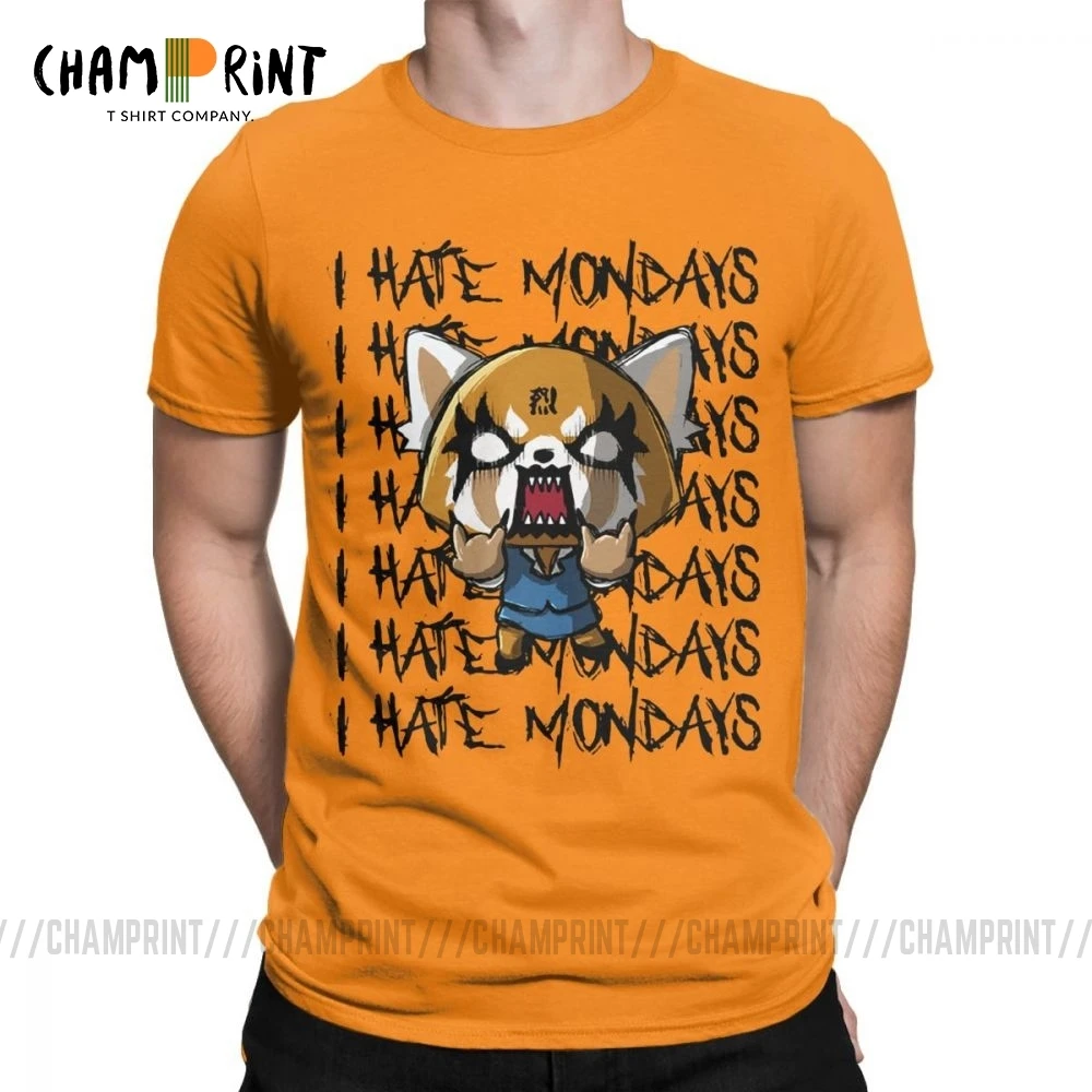 Мужские футболки Aggretsuko aggression Retsuko I Hate Monday, хлопковая одежда, Забавные футболки с коротким рукавом и круглым вырезом, футболки с принтом