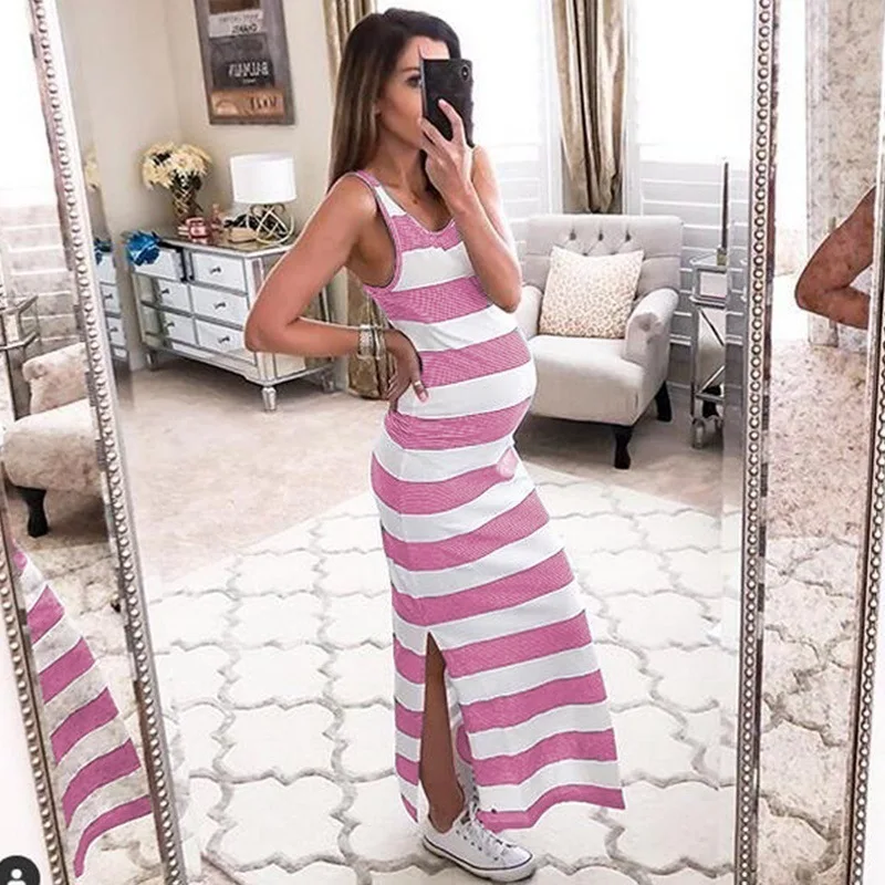 Летнее платье для беременных Материнство Платье без рукавов женщин Одежда