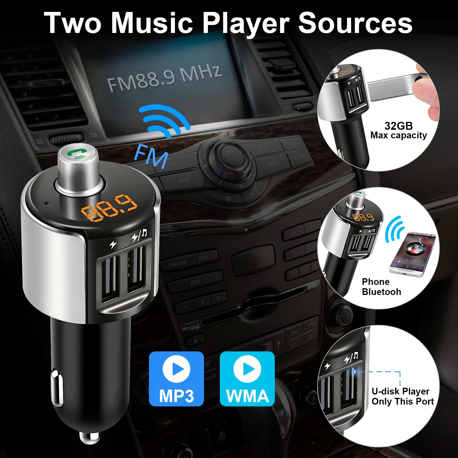 Fimilef Bluetooth fm-передатчик автомобильное зарядное устройство комплект аудио адаптер радио приемник беспроводной музыкальный модулятор с громкой связью