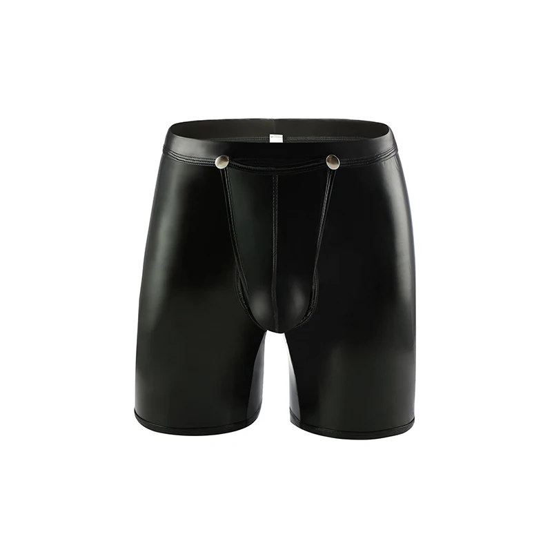 Men Shorts Sexy Underwear Erotic Male Faux Leather Open Penis Pouch Underpants Wet Look Panties