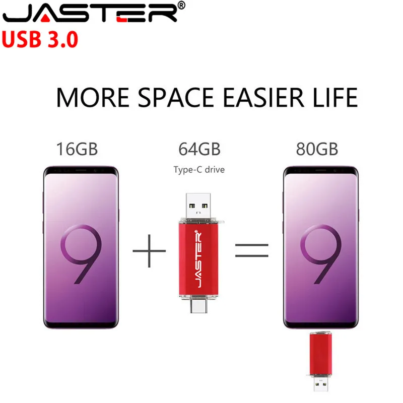 JASTER type-C OTG флеш-накопитель USB 3,0 64 ГБ 32 ГБ 16 ГБ флеш-накопитель смартфон память Мини USB карта type-C 3,1 двойной разъем