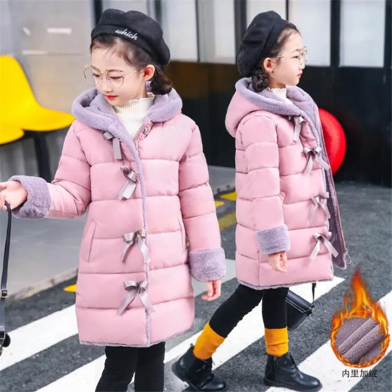 

JMFFY 2019 Children Clothing Winter Jacket For Girls Warm Hooded Thick Cotton-Padded Long Solid Coats Girl Outwear 4-15T Toddler