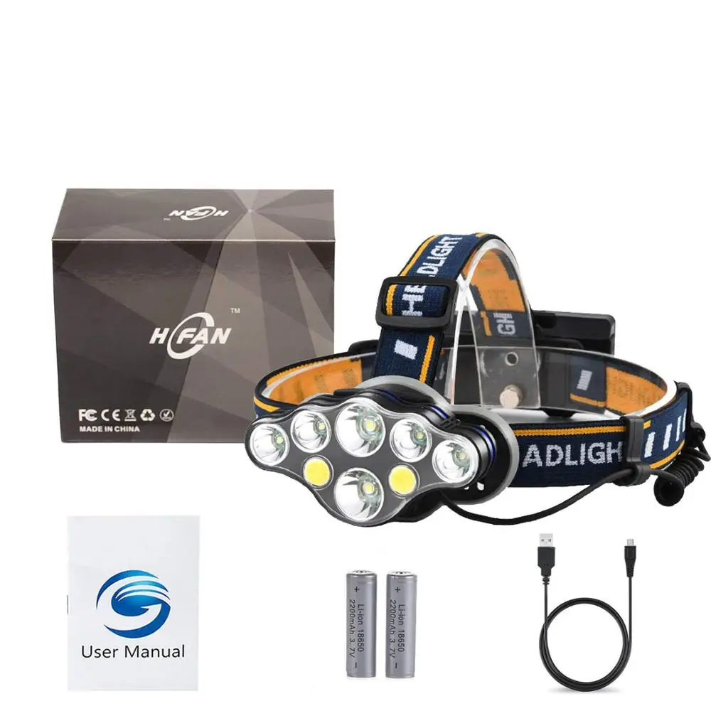 

Rechargeable LED Head Torch, Super Bright 8 Modes 6000 Lumens Adjustable Waterproof 8 LED Head Torches For Camping, Riding, Runn