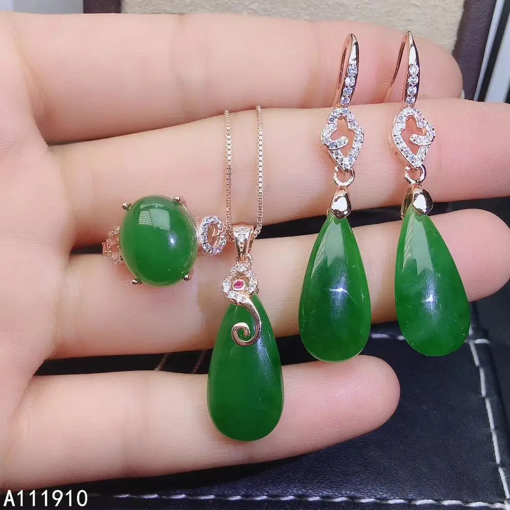 

KJJEAXCMY fine jewelry 925 sterling silver inlaid Natural jasper classic Necklace Ring Earring Set Support detection