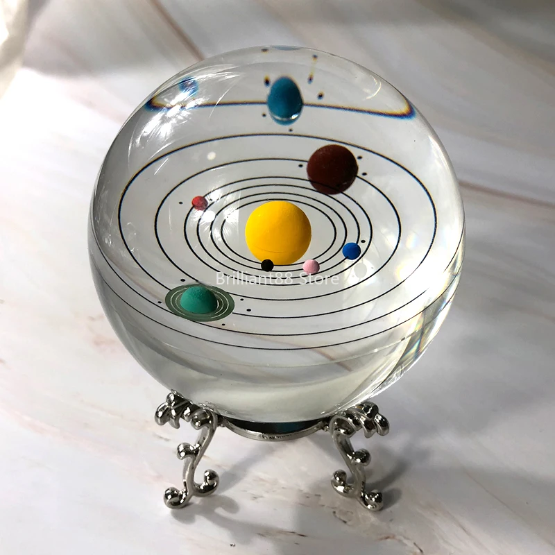 

Children's toy ball 80mm colorful crystal solar system ball miniature planet model glass globe ornament gift souvenir