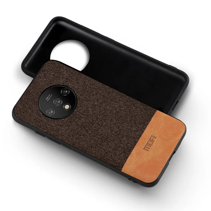Для oneplus 7t чехол противоударный MOFi one plus 7t pro ткань силиконовый корпус coque 1+ 7t задний жесткий чехол - Цвет: coffee with brown