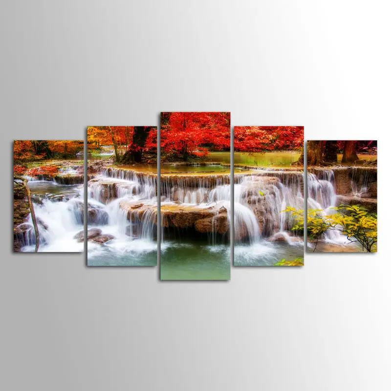 

No Framed Waterfall photo 5 piece Wall Art Canvas Print Posters Paintings Painting Living Room Home Decor Pictures