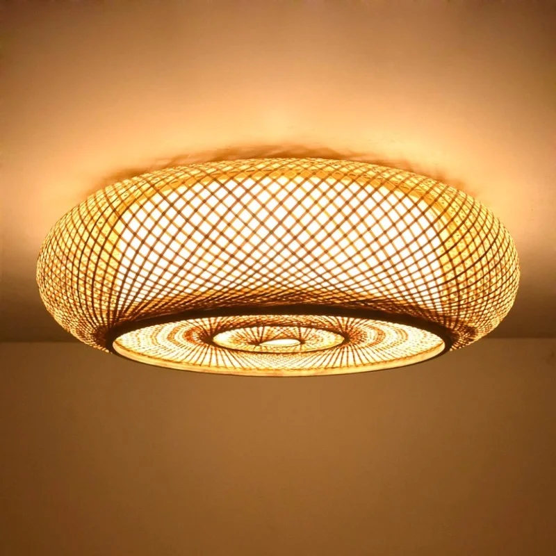 Плетеный вручную бамбуковый ротанговый круглый светильник потолочный в