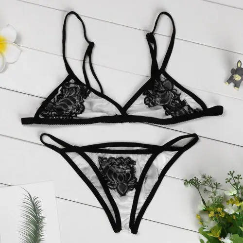 Женское сексуальное нижнее белье открытый кружевной Цветочный черный комплект с