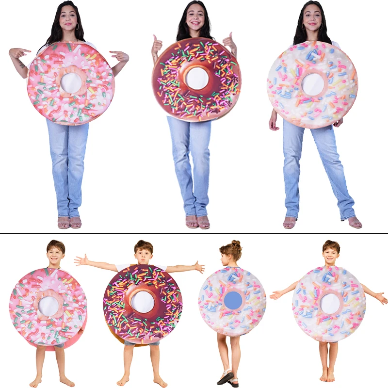 Unisex Kids Doughnut Costume Food Costumes Adult Candy Bar Costume Cosplay Women Chocolate Donuts Costume