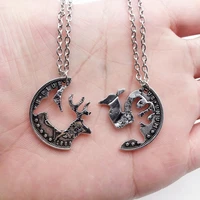 new elk couple necklace men and women pair fashion stitching pendant elk clavicle sweater chain gift for lover