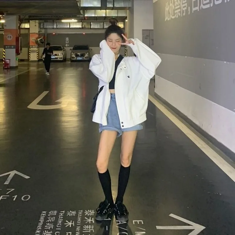 

Sun-proof Jackets Women BF Style Chic Summer Leisure Trendy All-match Teens Outwear Newest College Classic White Femme Jacket