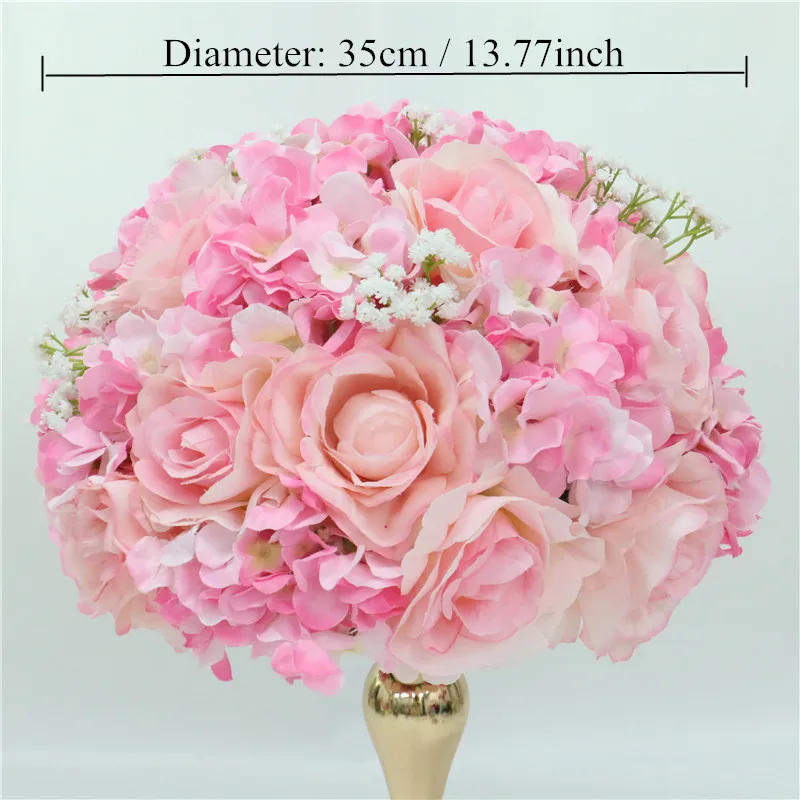 Deep pink 35cm Индивидуальные искусственные Гипсофилы розы гортензии цветок шар украшения дома фестиваль свадебный обеденный стол дорога свинец Венок 1 шт - Цвет: Deep pink 35cm
