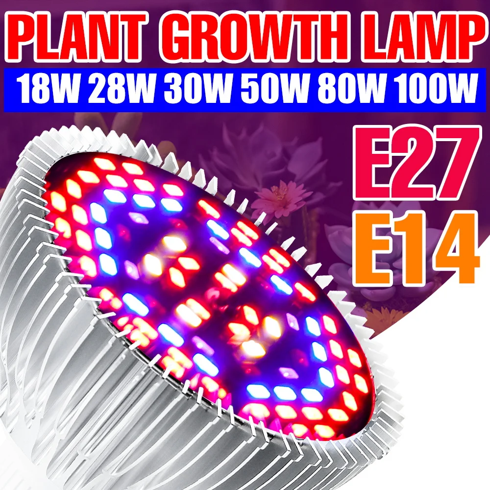LED Grow Bulbs E27 Plant Light 220V Full Spectrum Phytolamps E14 Hydroponic Fitolampy 18W 28W 30W 50W 80W 100W Indoor Seeds Lamp | Лампы и