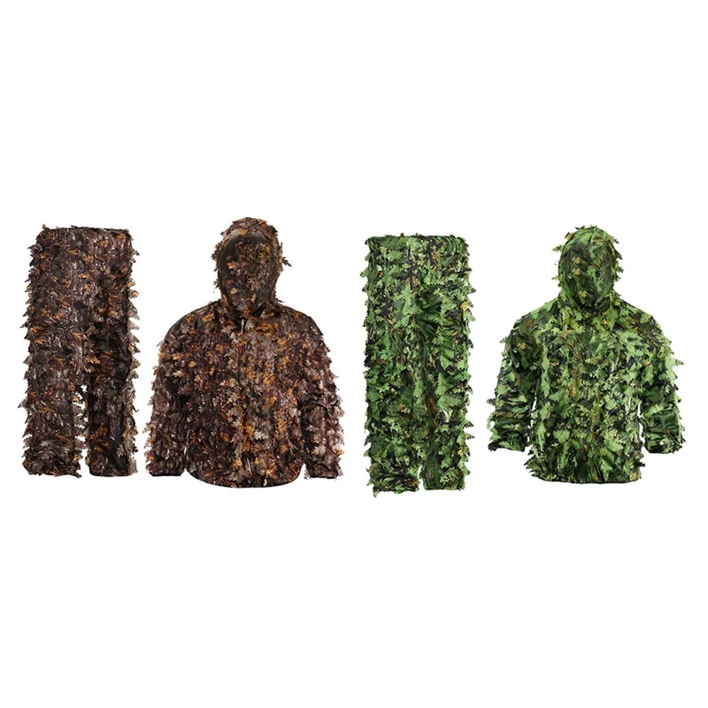 2SET Sticky Flower Bionic Leaves Camouflage Suit Hunting Ghillie Suit Woodland Camouflage Universal Camo Set (A&B)