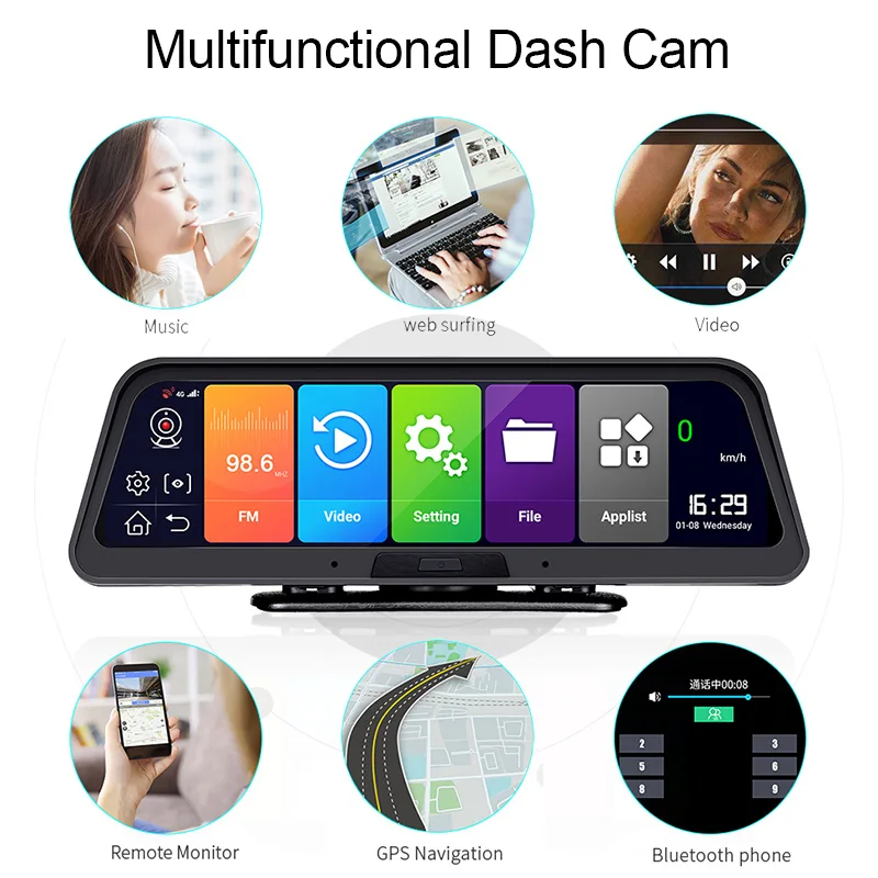 10 дюймовый сенсорный Экран Dash Cam Android 8 1 4G 1080P 3 в Видеорегистраторы для автомобилей
