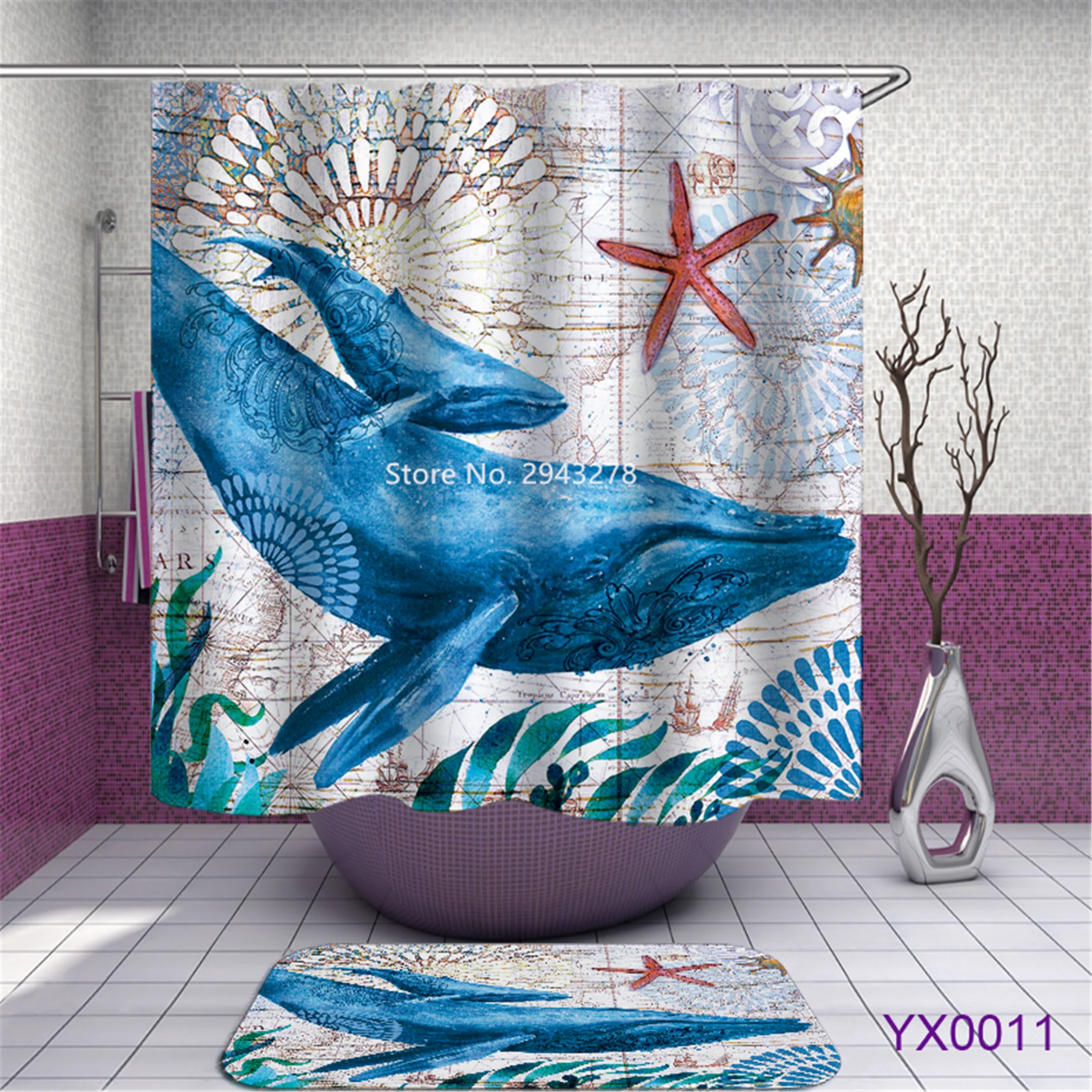 

3D Printed Turtle Octopus Pattern Waterproof and Mildewproof Hook Washable Marine Life Shower Curtain Home Bathroom Decor