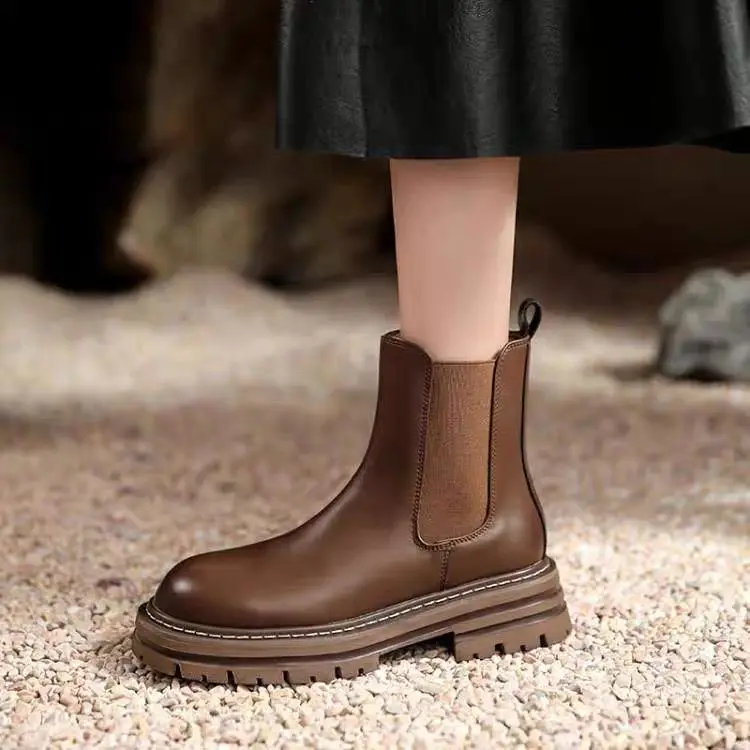 

Женские ботинки, новинка осень-зима, стильные ботинки челси из натуральной кожи, Ботинки Martin на толстой подошве, Британская мода, короткие б...