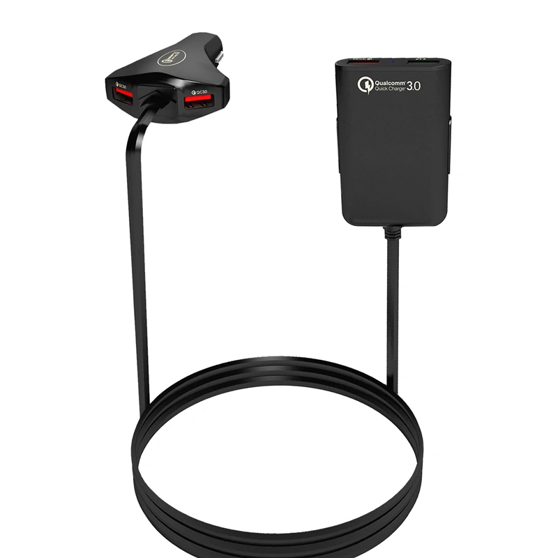 Новое USB Автомобильное зарядное устройство для мобильного телефона планшета 4 порта USB 3A QC3.0 Быстрая зарядка автомобильный адаптер зарядного устройства для телефона с кабелем даты