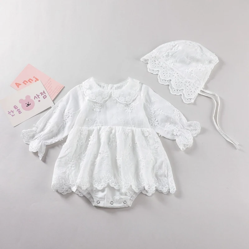

Newborn Girls Spring Summer Clothes Suit Princess Lace Tutu Princess Girl Infant Clothing Bodysuit+Cap Girl Clothes Baptism