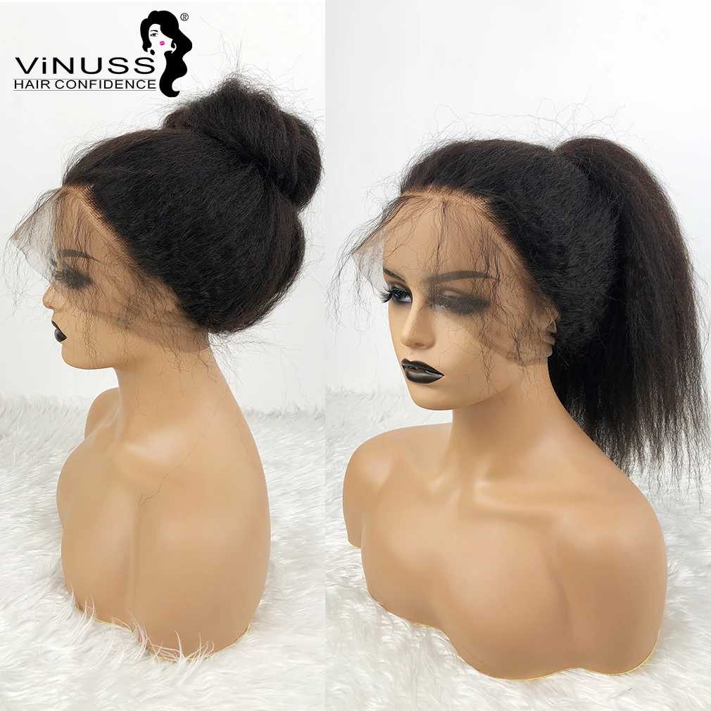 

360 Lace Frontal Wig 100 % Human Hair Kinky Straight High Ponytail Transparent Lace Wig Bleached Knots For Women VINUSS
