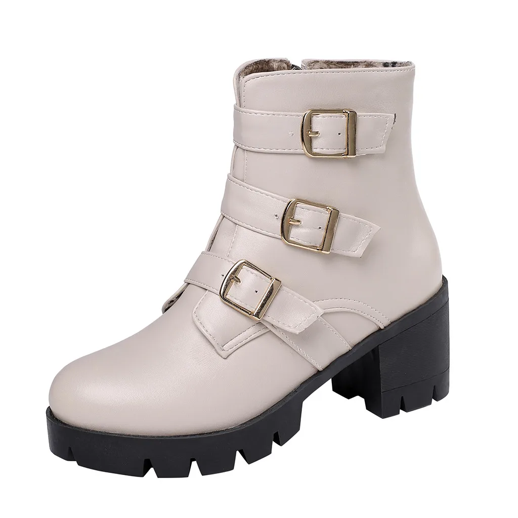 Осенне-зимние ботинки модные однотонные на молнии с круглым носком винтажные