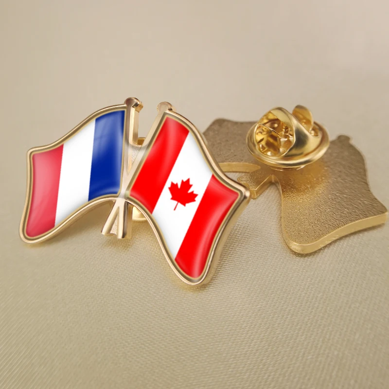 

France and Canada Crossed Double Friendship Flags Lapel Pins Brooch Badges