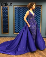 charming blue prom dresses with detachable train mermaid evening gowns for women sequin applique robe de soir%c3%a9e femme 2021