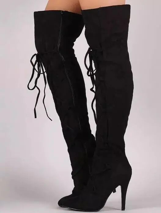 Лидер продаж Модные женские высокие сапоги из нубука пикантные с высоким