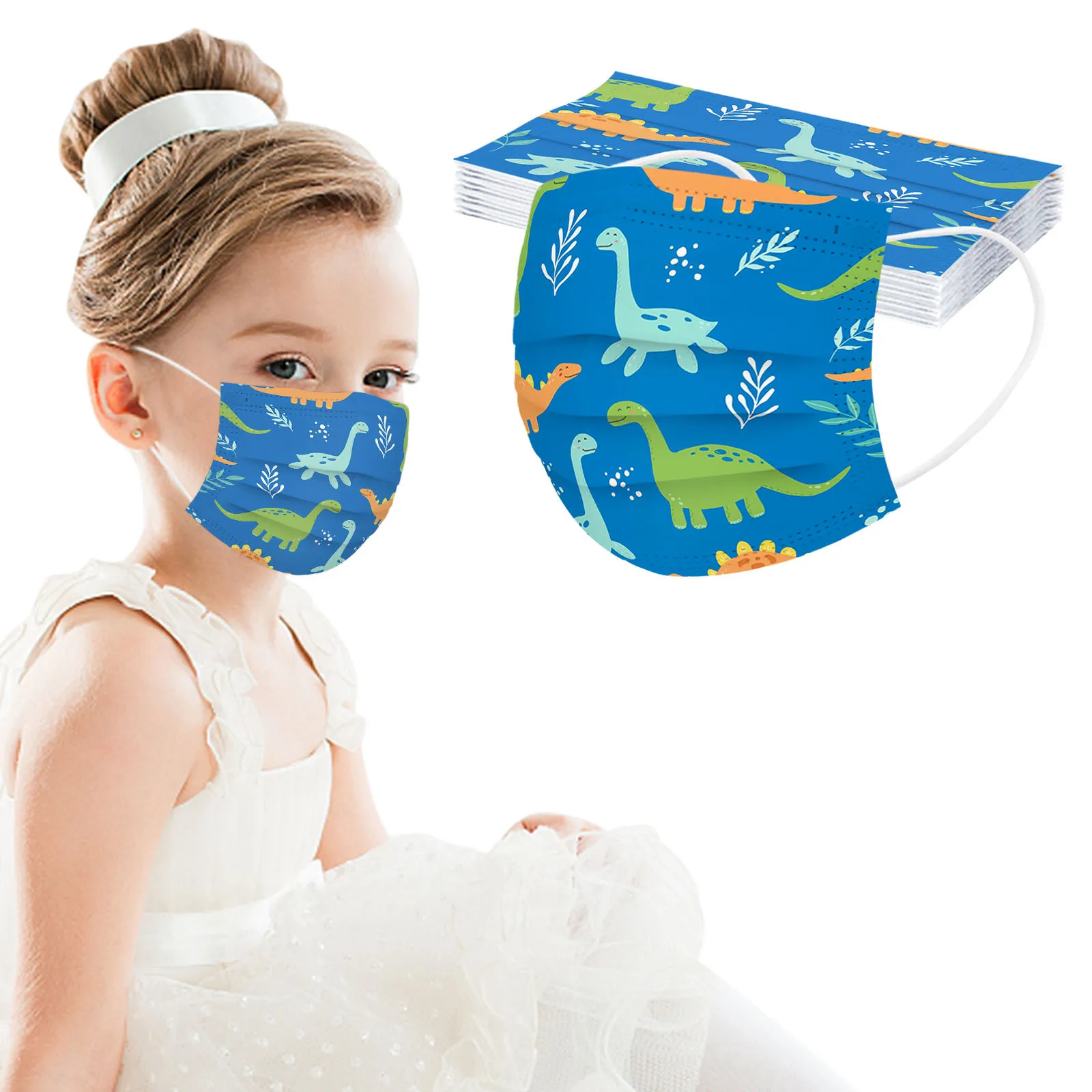 10PC Children Mask Disposable Dinosaur animal print Face Industrial 3Ply Ear Loop Protective Masks Earloop Bandage Masques - купить по