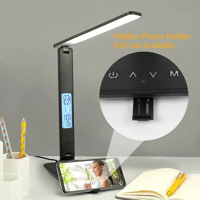 

Table Lamp 10W QI Wireless Charging Desk Lamp With Calendar Temperature Alarm Clock Eye Protect Study Business Light Table Lamp