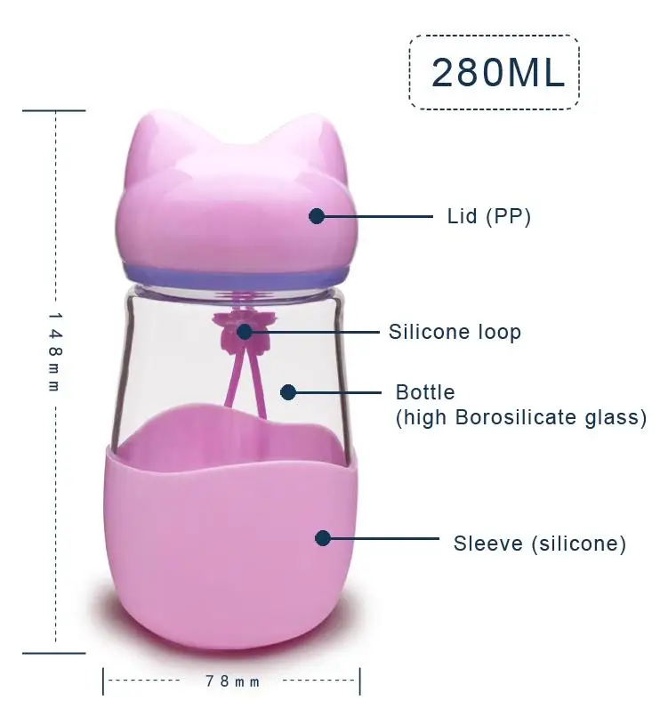 Милая картонная Высокая боросиликатная стеклянная бутылка для воды BPA бесплатно