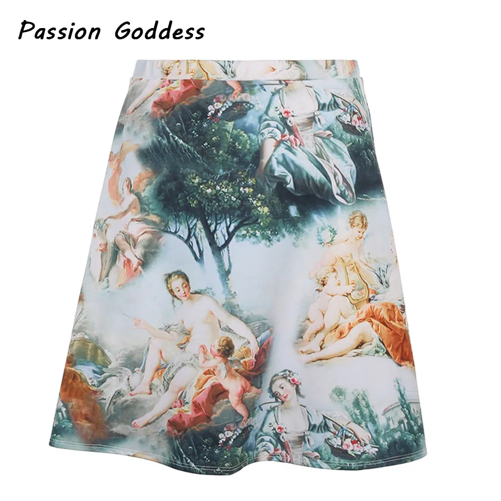 Женский костюм двойка с юбкой Облегающая рубашка в стиле ретро принтом ангела и