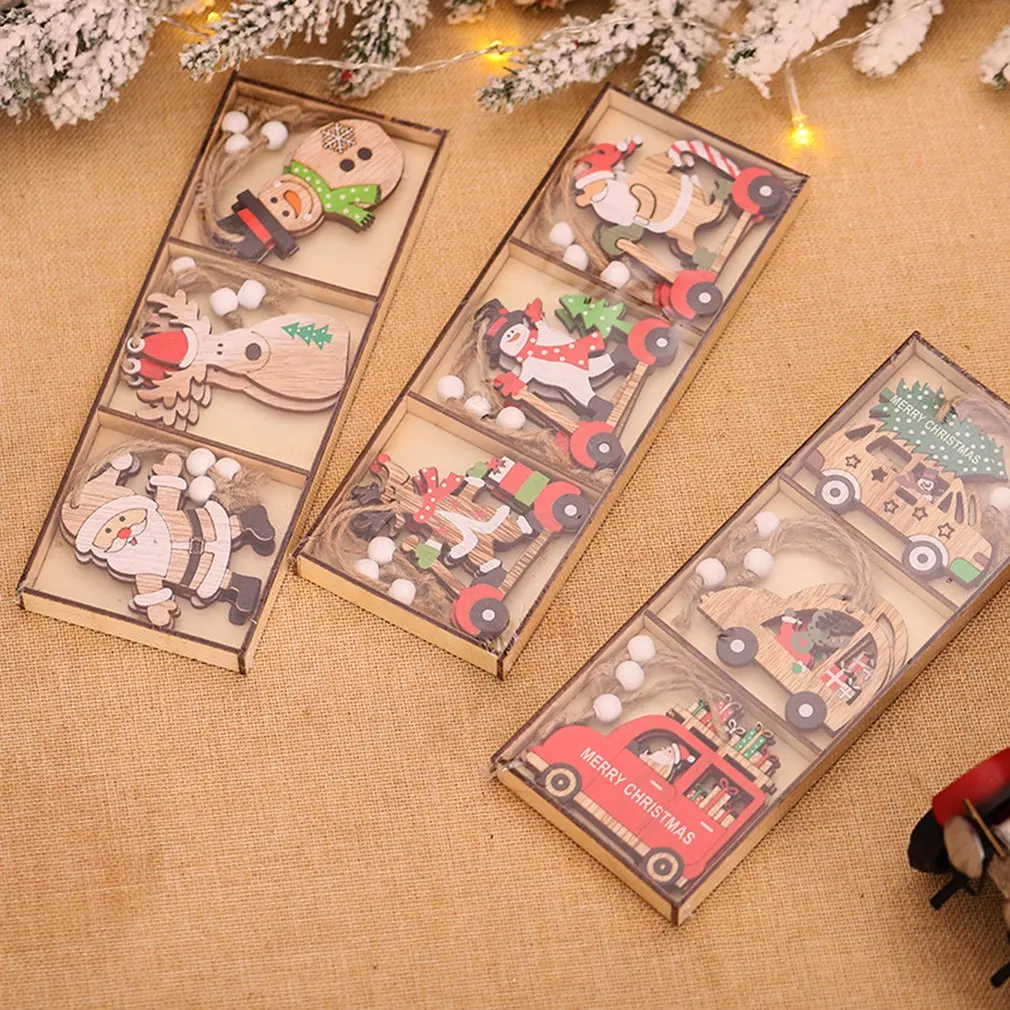 

Christmas Ornaments Wooden Cartoon Christmas Tree Decoration Tree Hanging Stereoscopic Figure Car Pendant