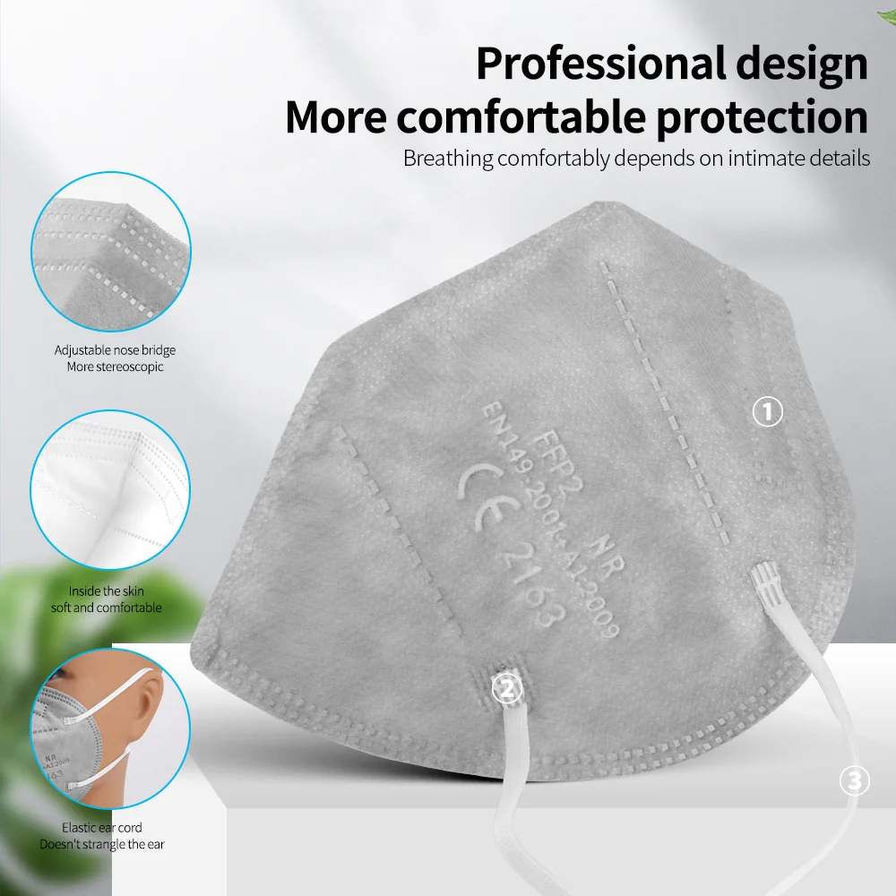 Серый цвет KN95 маска FFP2 Mascarillas FFP2mask fpp2 mascherina ffpp2 Mondkapjes 5 Слои фильтр Респиратор для