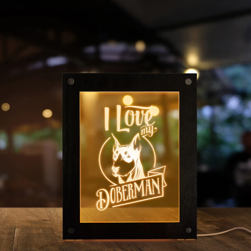 I Love My Doberman Подгонянный светодиодный фоторамка собака породы Доберман-пинчер порода животное настроение свет щенок успокаивающий сонный Настольный светильник